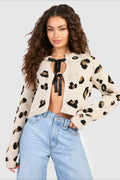 Front-Tie Leopard Knit Cardigan