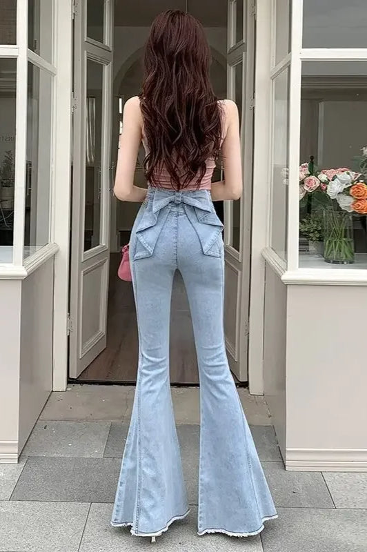 High Waist Butterfly Knot Flare Jean