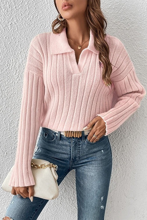 Lapel Collar Knit Sweater