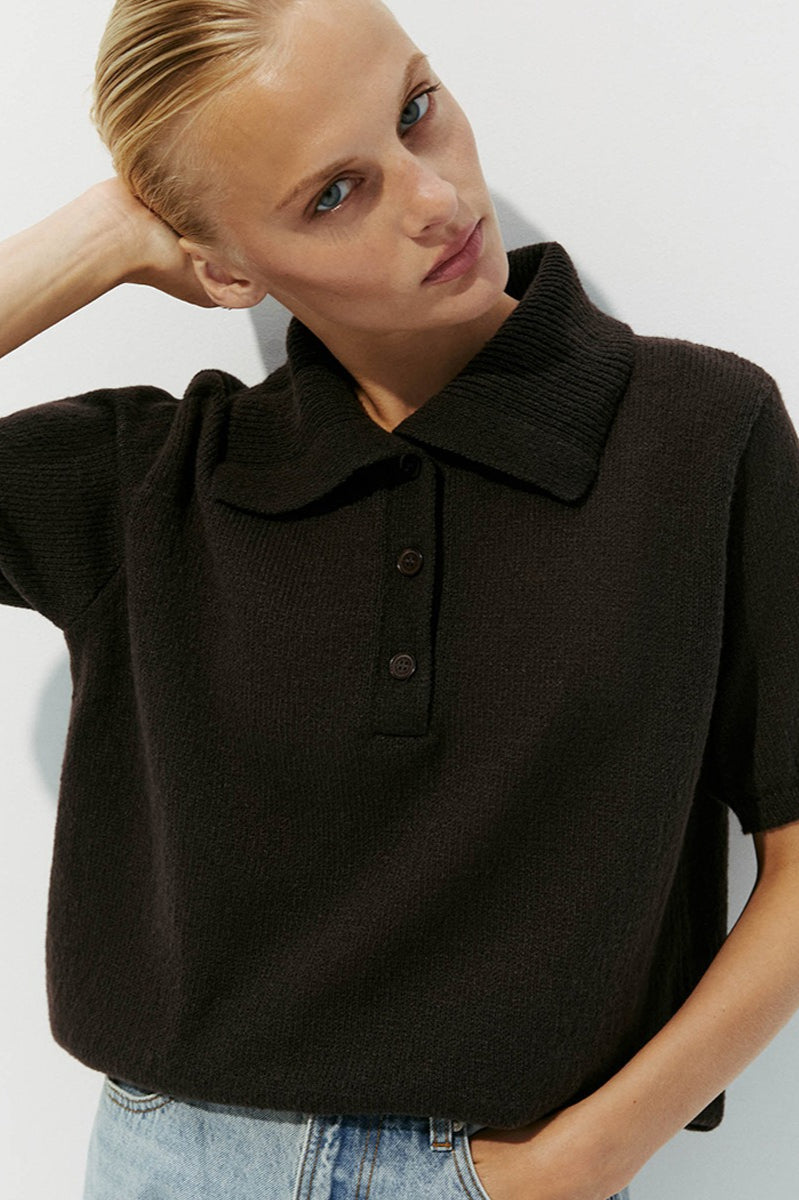 Hollow Polo Neck Knit Sweater