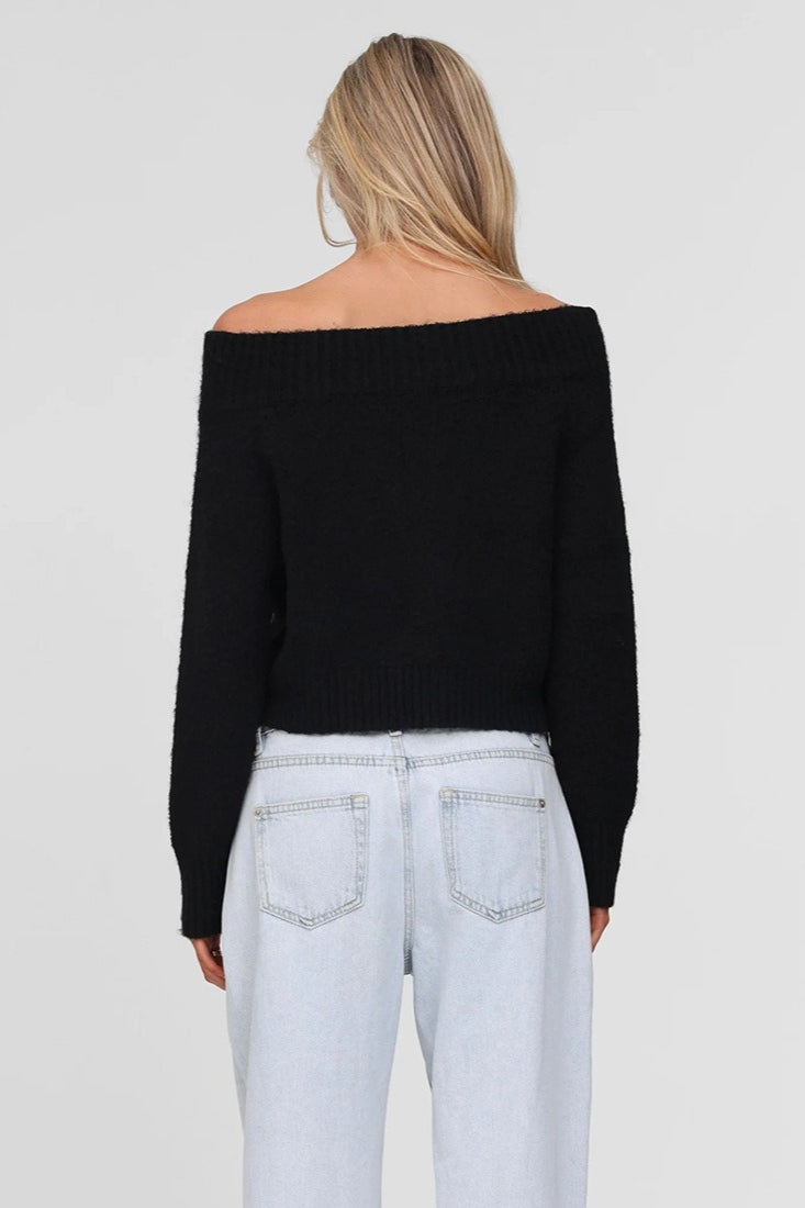 Off-Shoulder Double-Zip Slim Knit Cardigan