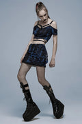 Knitted Broken Hole Gothic Blue Mini Dress
