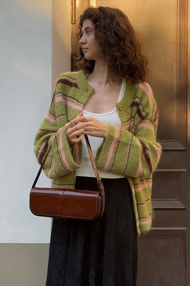 Striped Colorblock Loose Knit Cardigan
