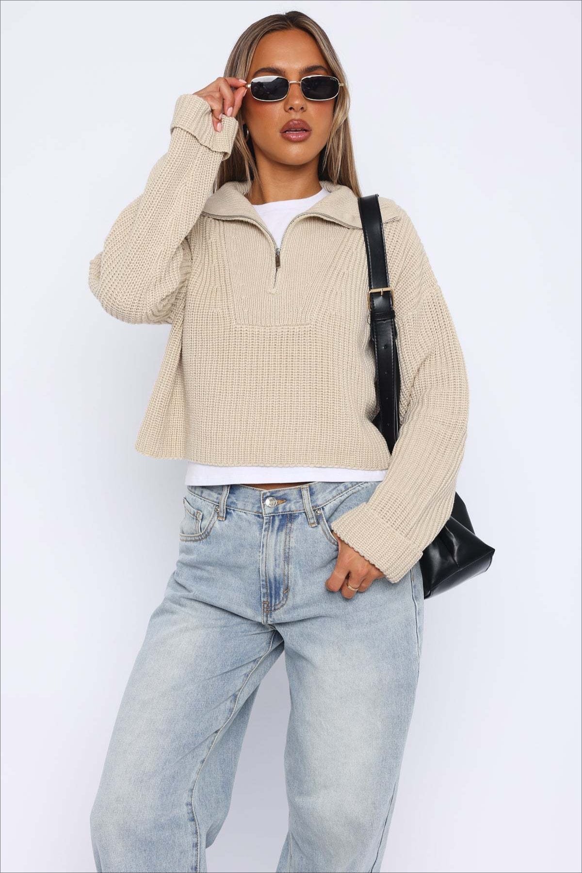Zip Neck Knit Sweater