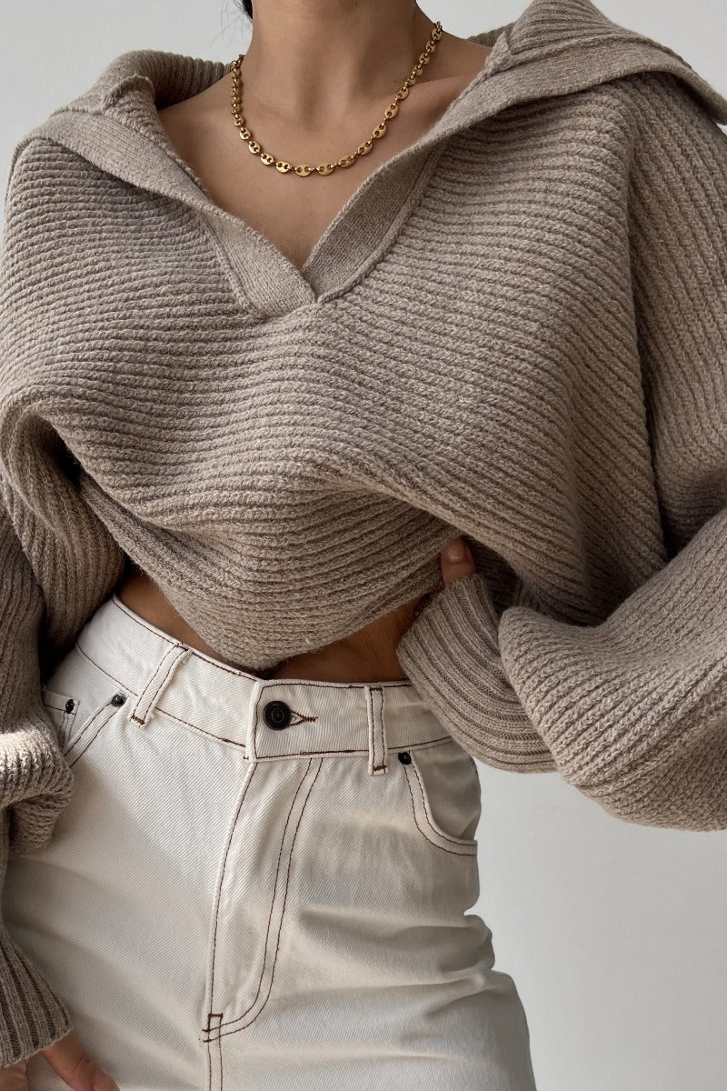 Long Sleeve Collared Knit Sweater