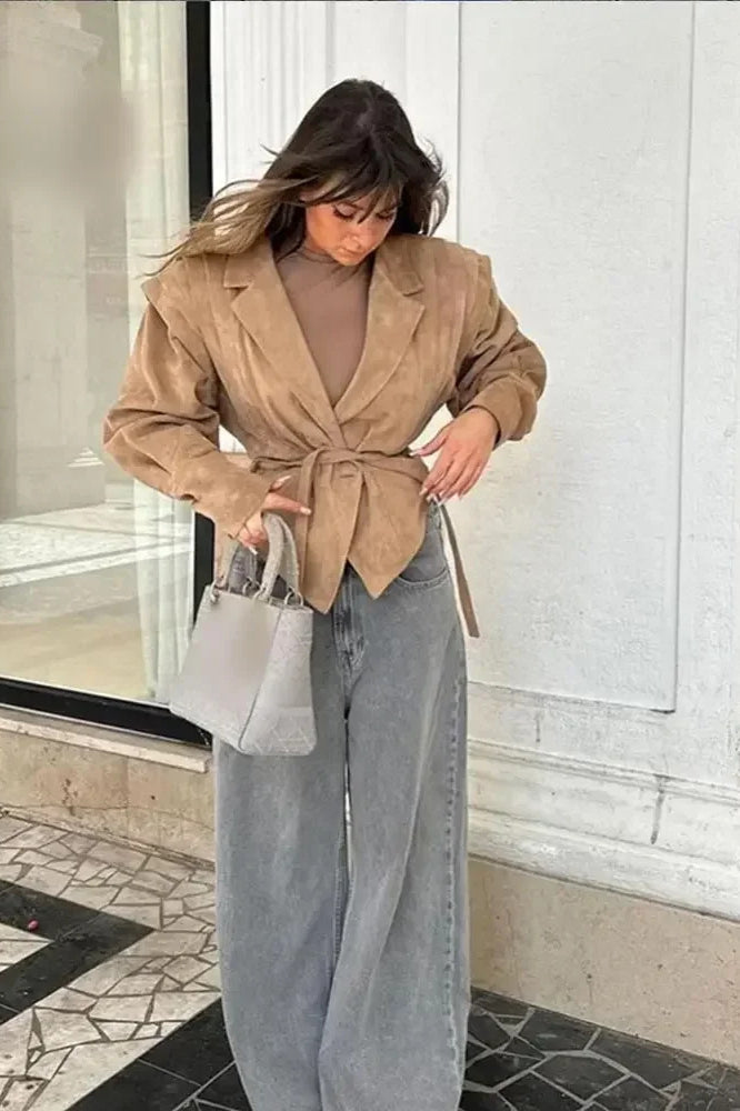 Trendy Tie Waist Mini Coat