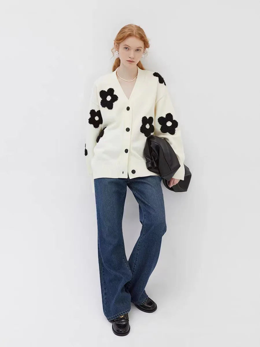 Jacquard V-Neck Knit Cardigan