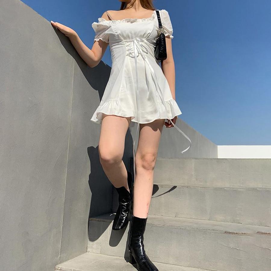 Graceful Bow White Mini Cute Party Dress