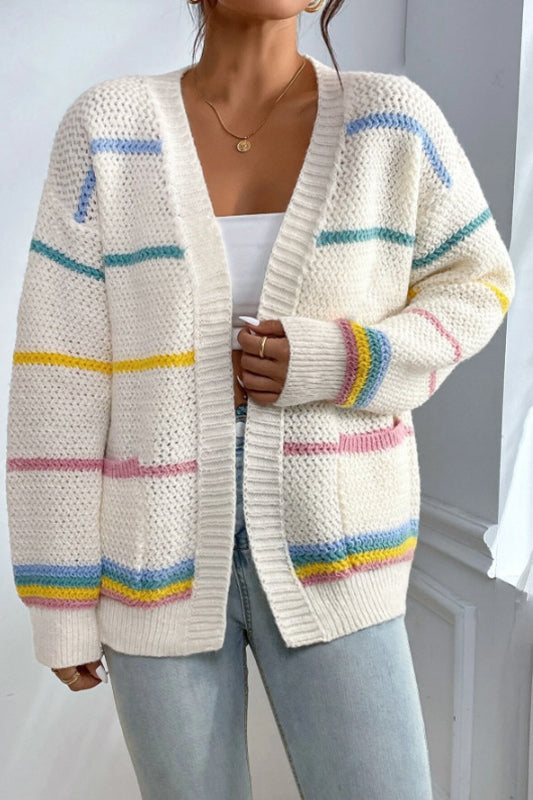 Rainbow Striped Relaxed Knit Cardigan