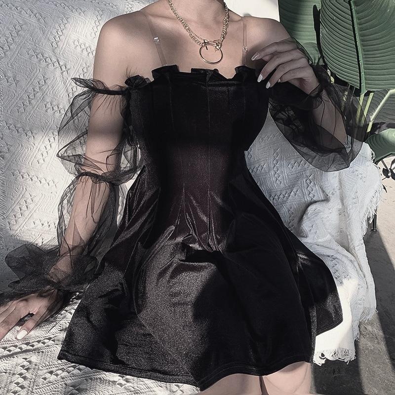 Off Shoulder Lantern Sleeve Elegant Mini Dress