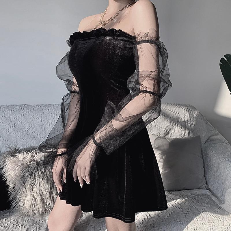 Off Shoulder Lantern Sleeve Elegant Mini Dress