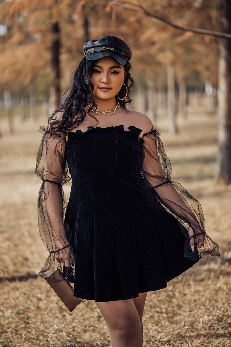 Off Shoulder Lantern Sleeve Mini Party Dress