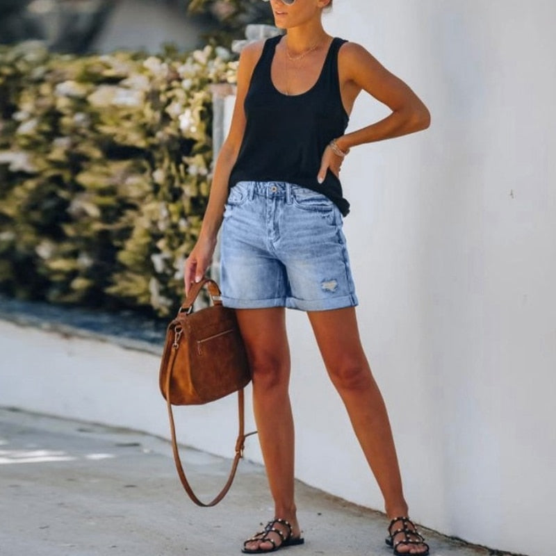 Loose High Waist Straight Denim Street Short