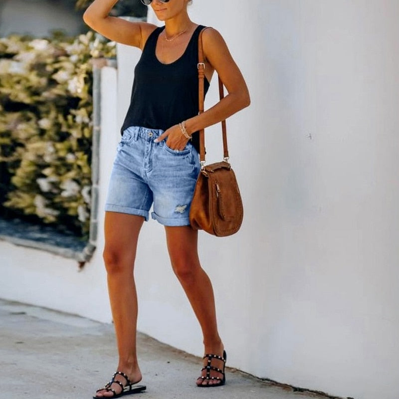 Loose High Waist Straight Denim Street Short