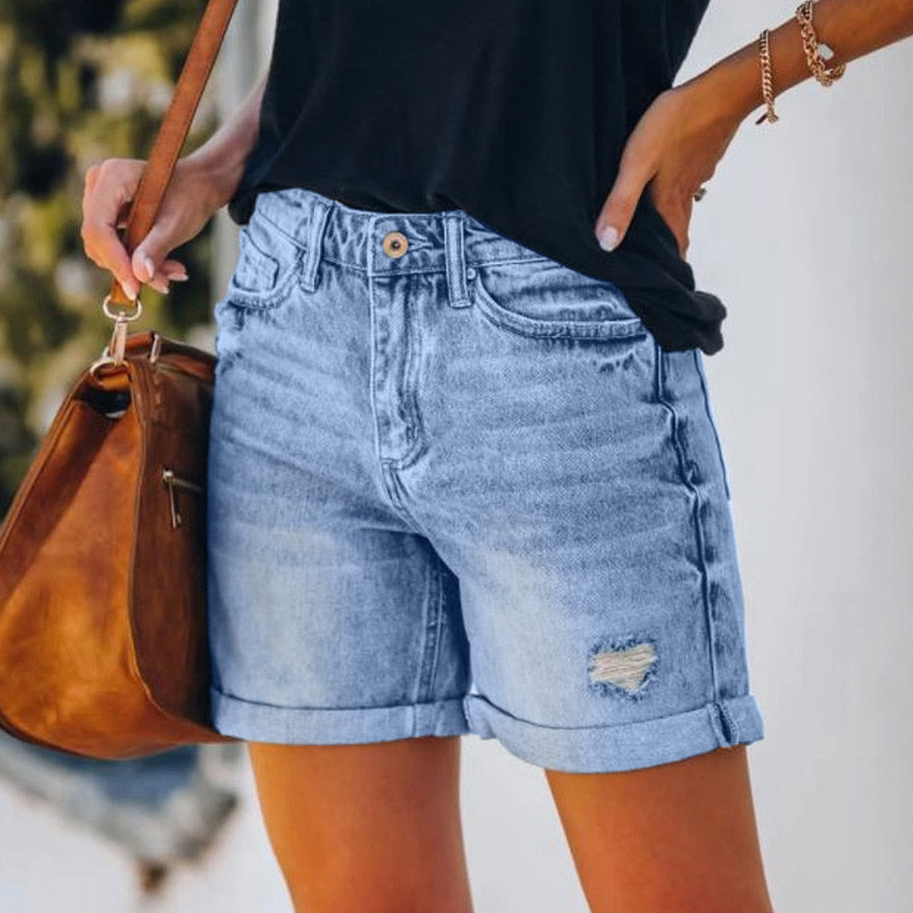 Loose High Waist Straight Denim Street Short