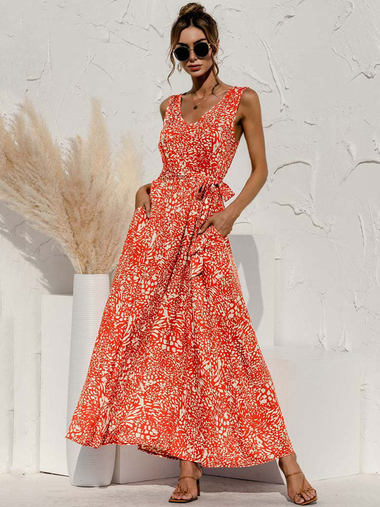 Boho V-Neck Floral Pocket Maxi Dress