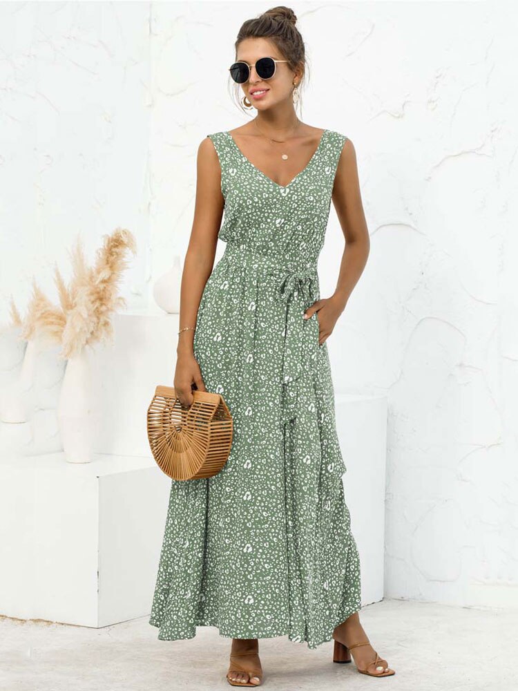 Boho V-Neck Floral Pocket Maxi Dress