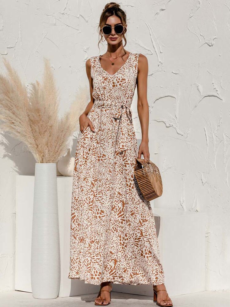 Boho V-Neck Floral Pocket Maxi Dress
