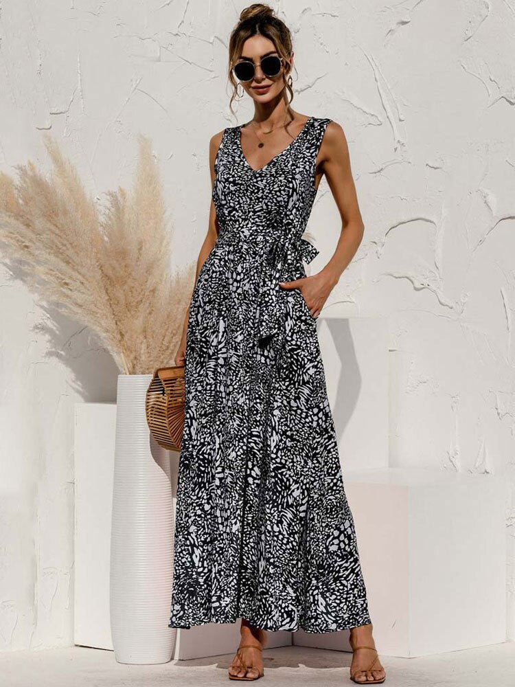 Boho V-Neck Floral Pocket Maxi Dress