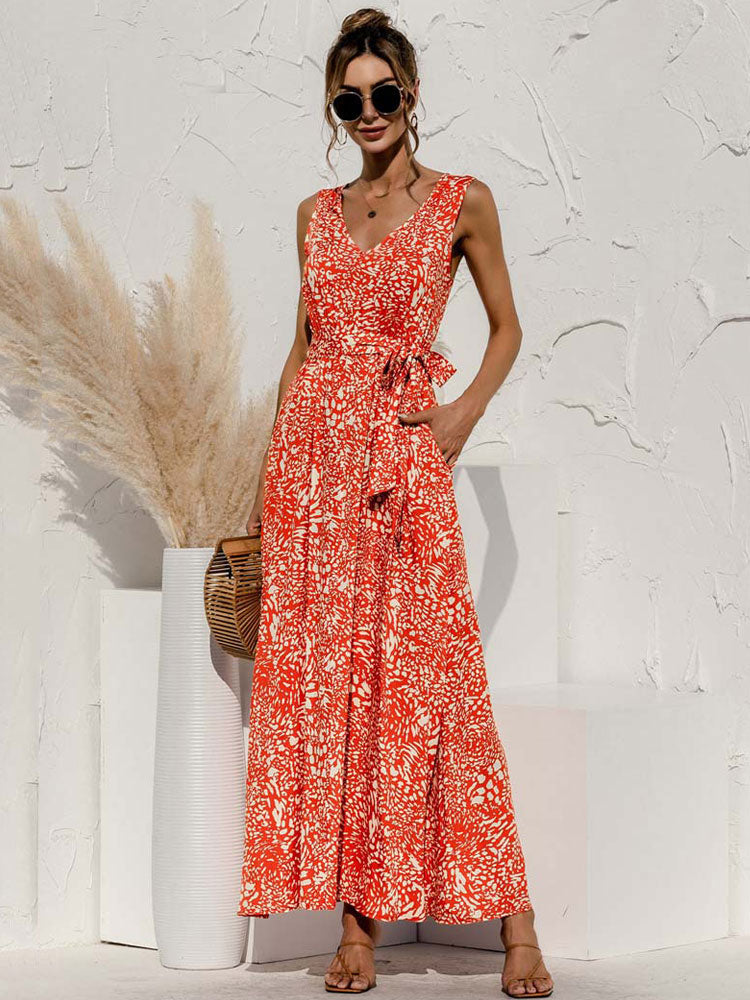 Boho V-Neck Floral Pocket Maxi Dress