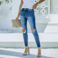 Blue Ripped High Waist Slim Denim Jean