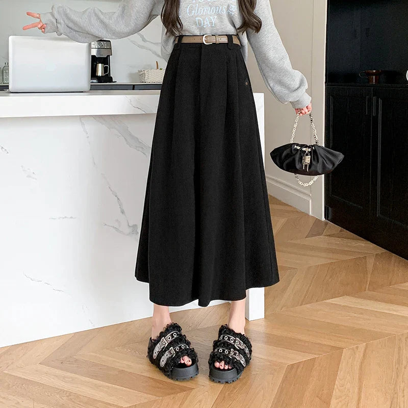 Corduroy High Waist Ball Gown Long Korean Skirt