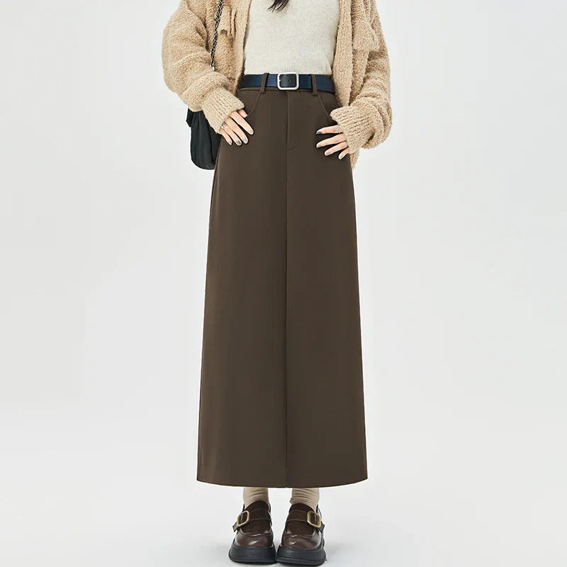 Wool Blend Long High Waist Elegant A-line Skirt