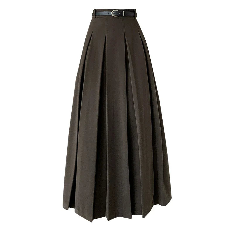 Autumn Winter Woolen Long High Waist Pleated Skirt