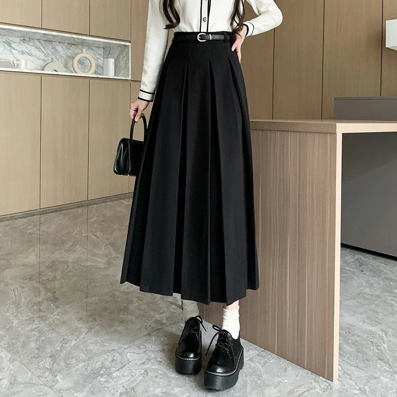 Autumn Winter Woolen Long High Waist Pleated Skirt