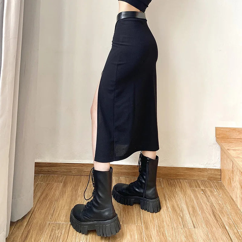 Black Irregular Summer Charm Split Party Skirt