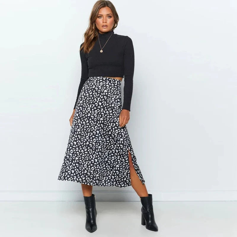 Leopard Print Split Long Fashion Skirt