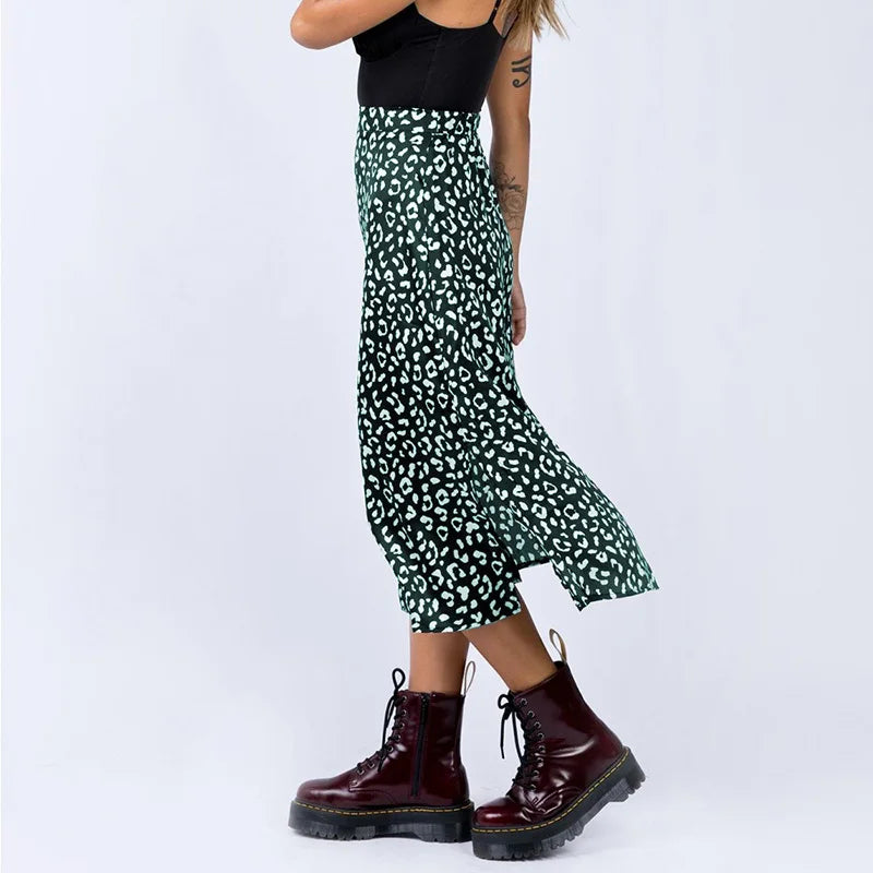 Leopard Print Split Long Fashion Skirt