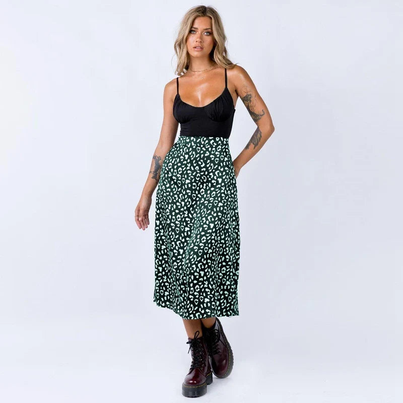 Leopard Print Split Long Fashion Skirt