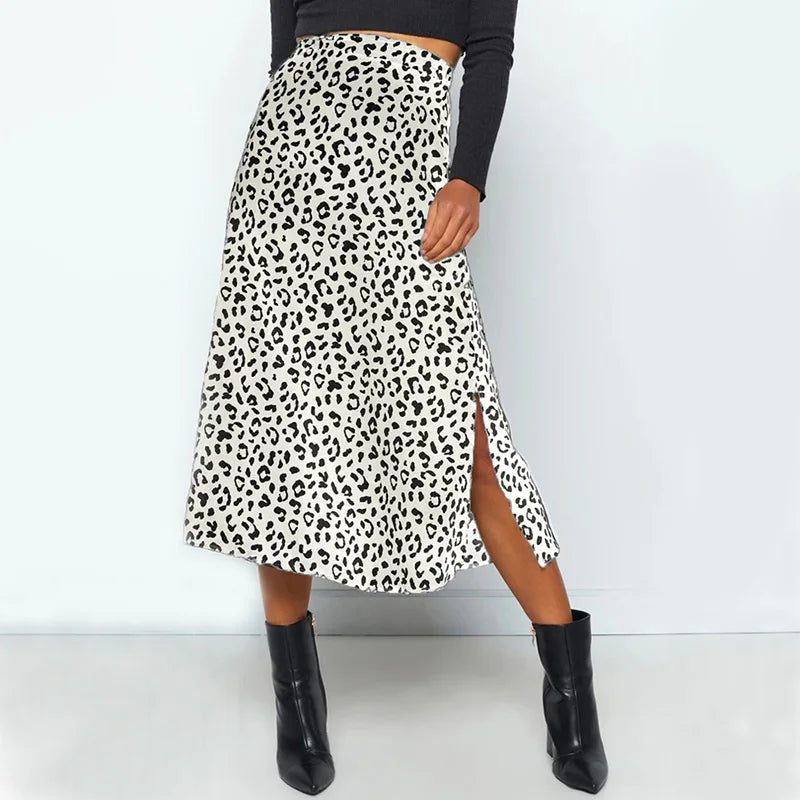 Leopard Print Split Long Fashion Skirt