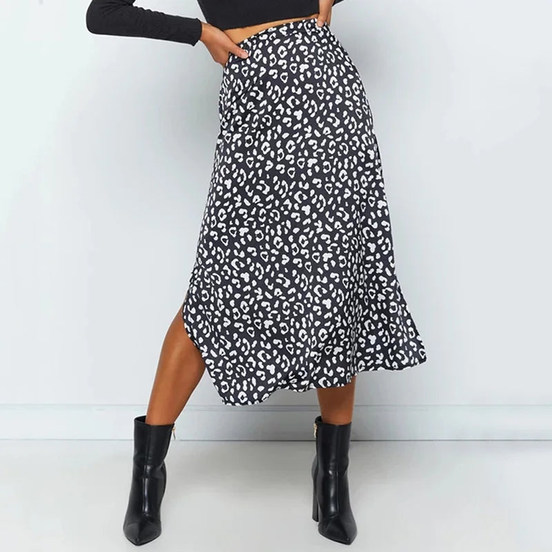 Leopard Print Split Long Fashion Skirt