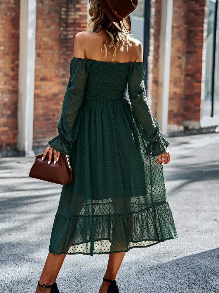 Lace Ruffled Square Neck Chic Midi Dress