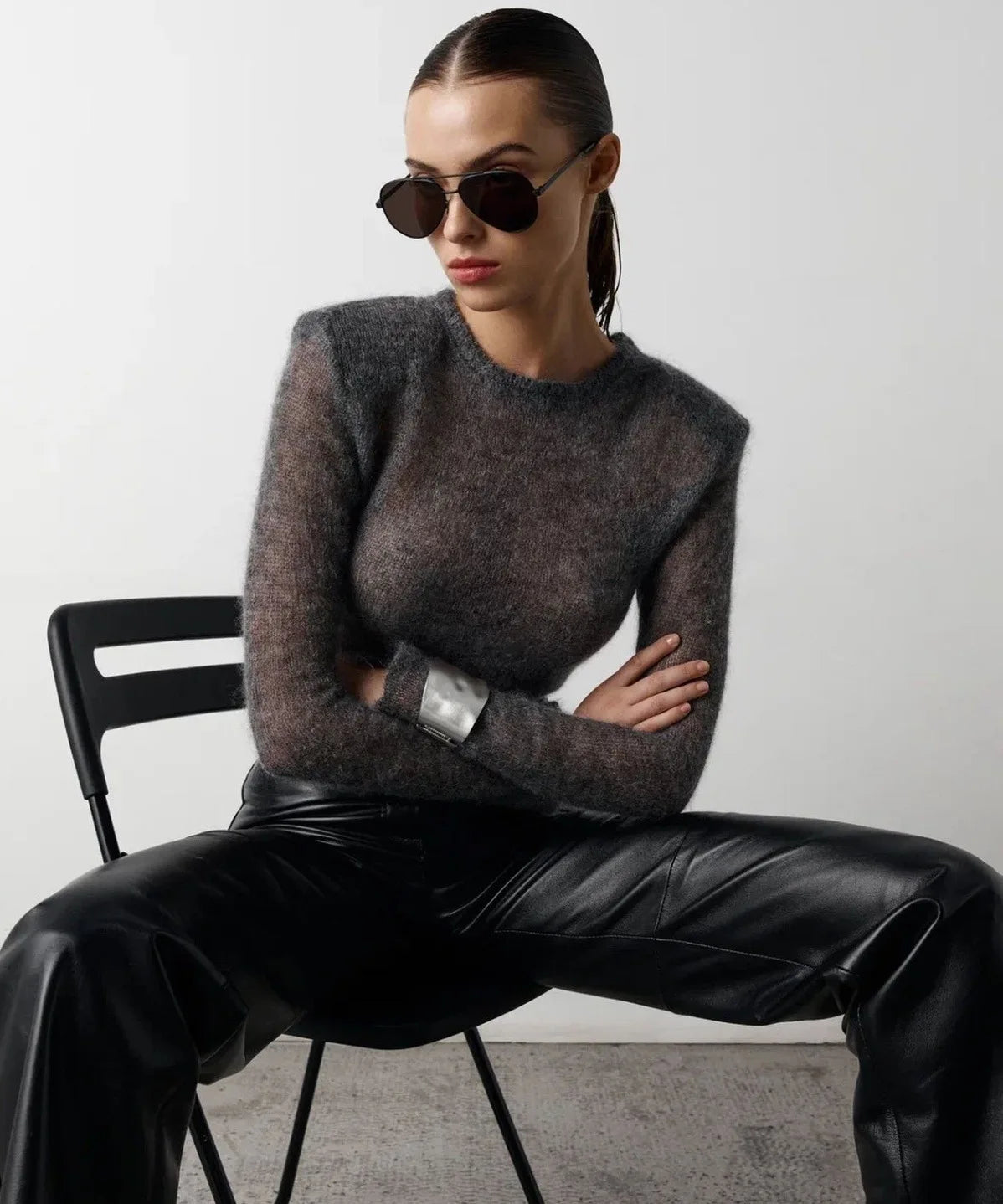 Sheer Soft O Neck Elegant Sweater