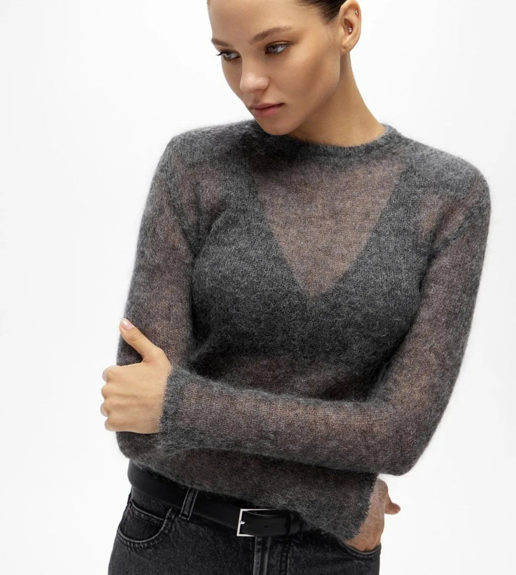 Sheer Soft O Neck Elegant Sweater