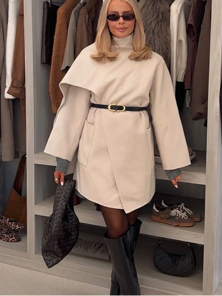 Single Buckle Wool Irregular Coat