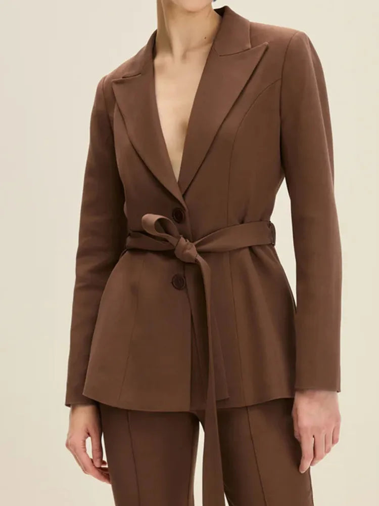 Brown Chic Single Breasted Suit Coat