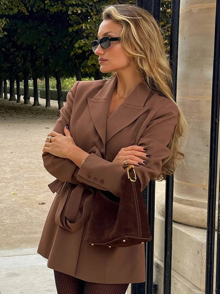 Brown Chic Single Breasted Suit Coat