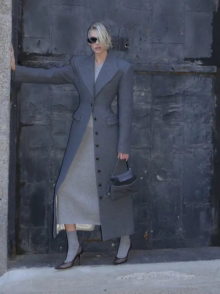 Grey Button Wool Coat
