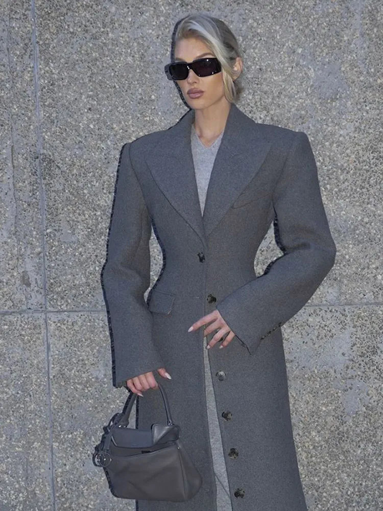 Grey Button Wool Coat