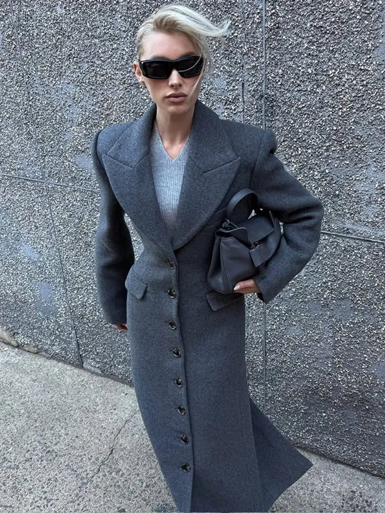 Grey Button Wool Coat
