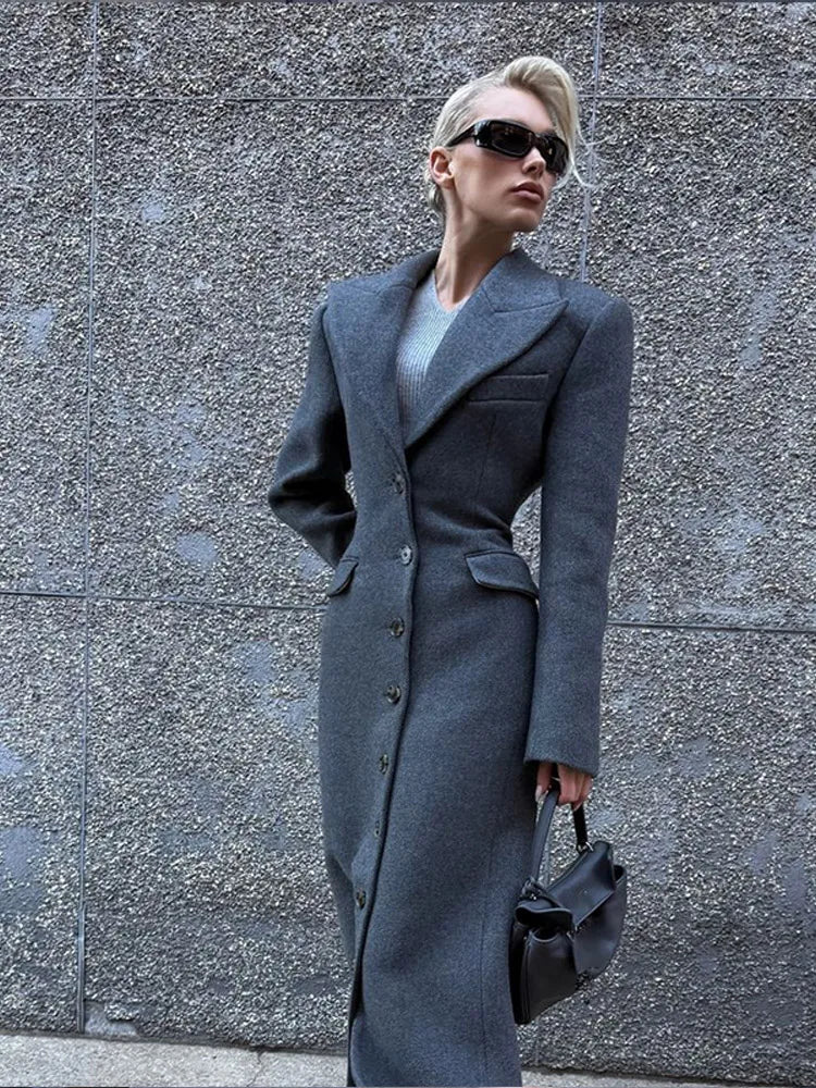 Grey Button Wool Coat