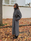 Grey High Collar Long Wool Coat