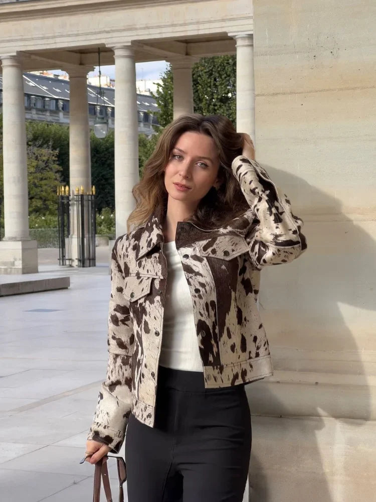 Patterned Lapel Suede Coat