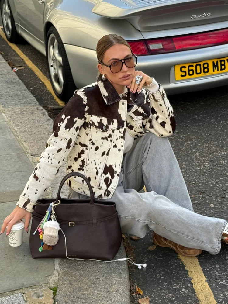 Patterned Lapel Suede Coat