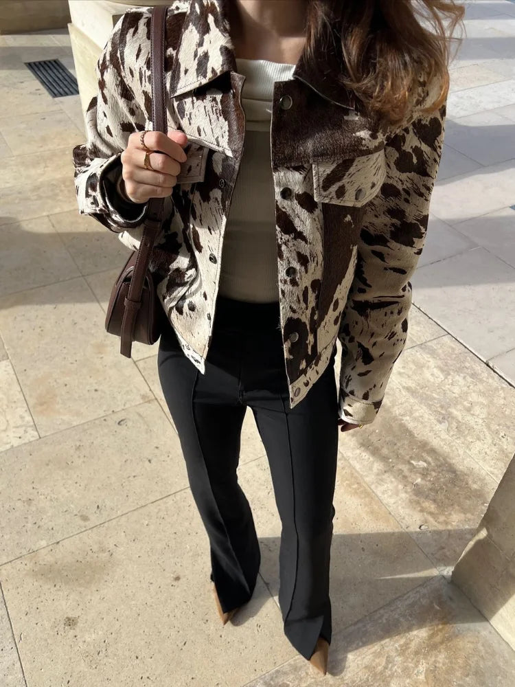 Patterned Lapel Suede Coat