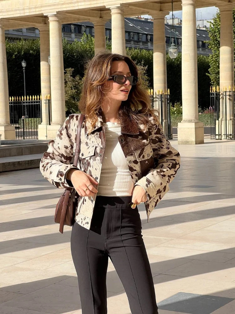 Patterned Lapel Suede Coat